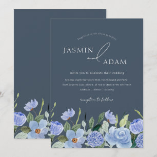 Elegant Royal Blue Opulence Wildflowers Wedding Invitation