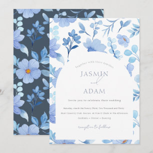 Elegant Royal Blue Opulence Wildflowers Wedding  Invitation