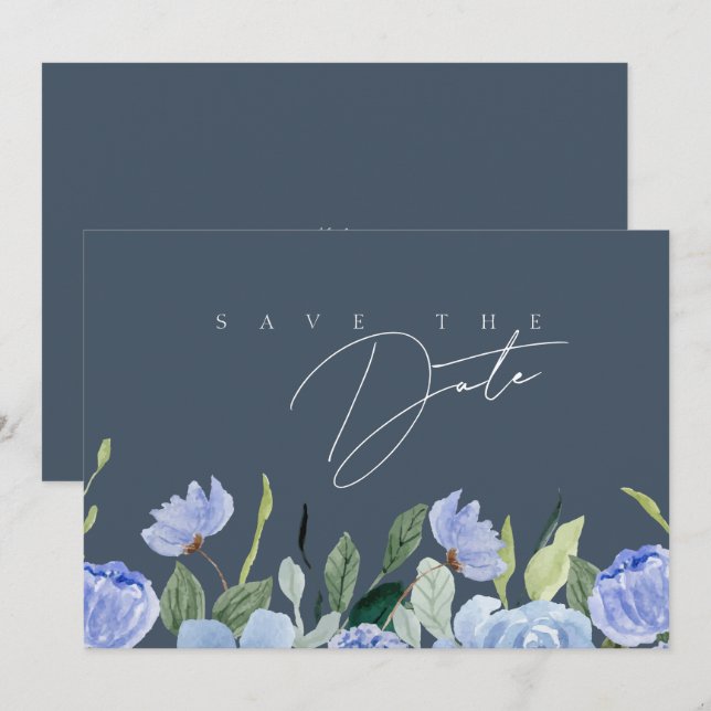 Elegant Royal Blue Opulence Wildflowers Wedding Save The Date (Front/Back)