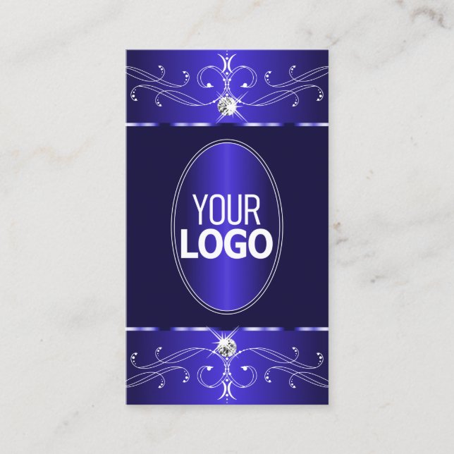 Elegant Royal Blue Ornate Ornaments with Logo Chic Business Card (Front)
