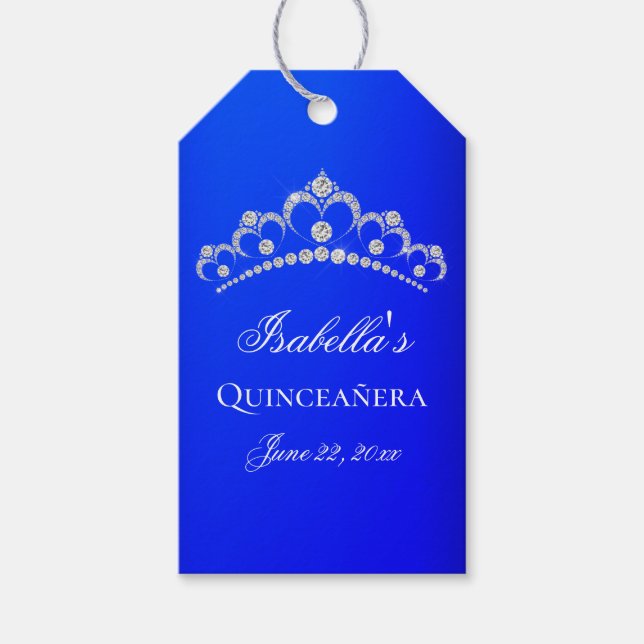 Elegant Royal Blue Quinceanera Gift Tags (Front)