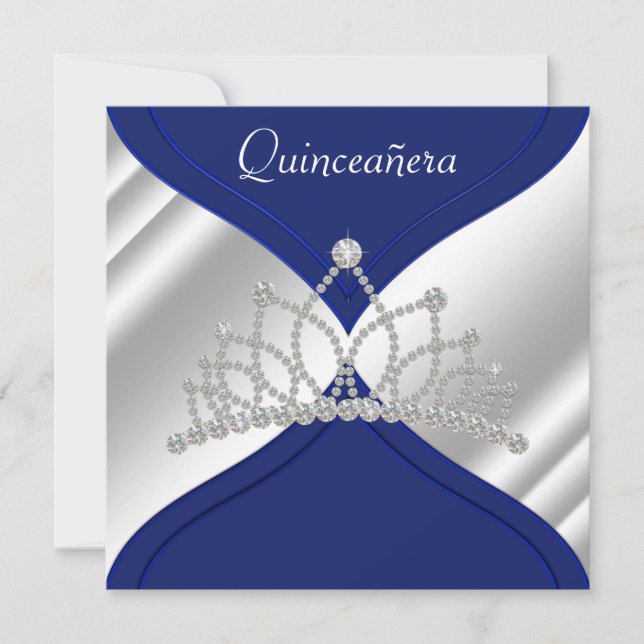Elegant Royal Blue Quinceanera Invitations (Front)