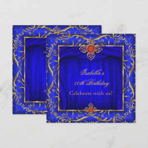 Elegant Royal Blue Red Gold Birthday Party Invitation