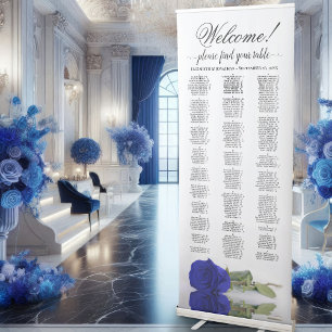 Elegant Royal Blue Rose Alphabetical Seating Chart Retractable Banner