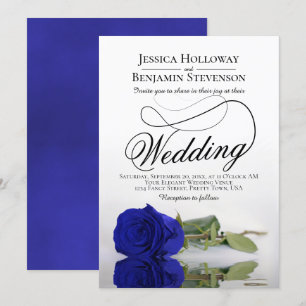 Elegant Royal Blue Rose Classy Script Wedding Invitation
