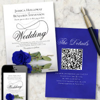 Elegant Royal Blue Rose Fancy QR Code Wedding