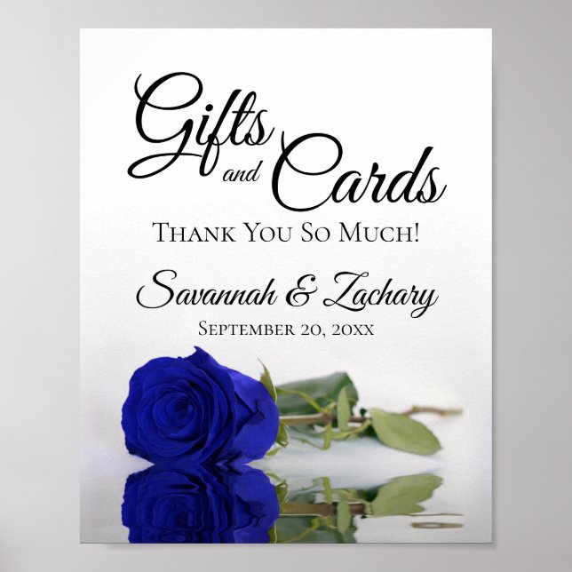 Elegant Royal Blue Rose Gifts & Cards Wedding Sign (Front)