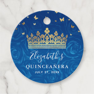 Elegant Royal Blue Rose Gold Crown Thank You Gift Favour Tags