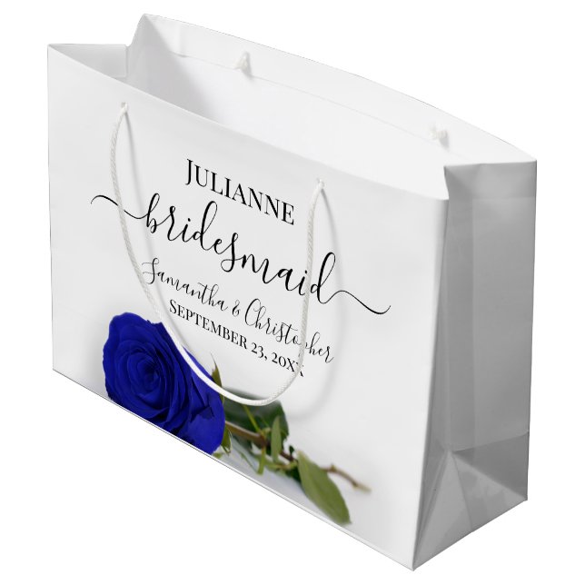 Elegant Royal Blue Rose Posh Bridesmaid Wedding Large Gift Bag (Back Angled)