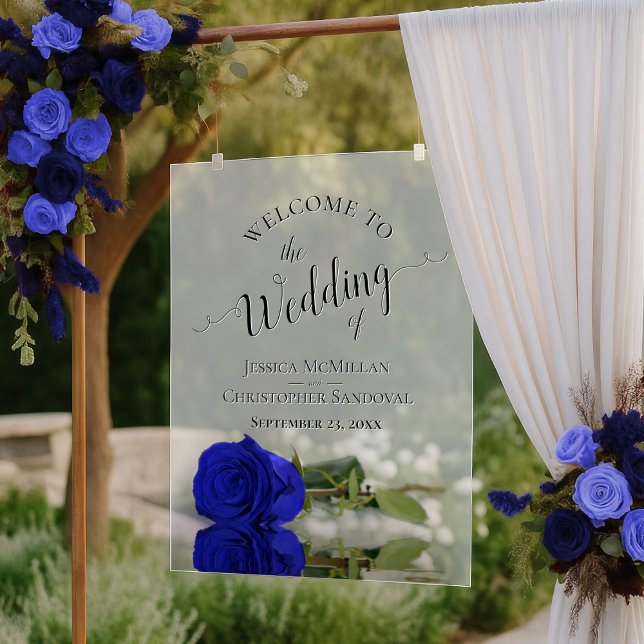 Elegant Royal Blue Rose Romantic Wedding Welcome Acrylic Sign (Creator Uploaded)