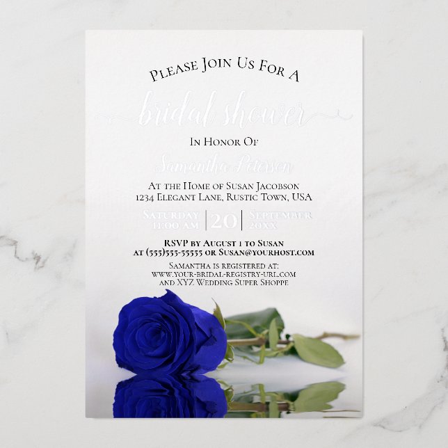 Elegant Royal Blue Rose & Silver Bridal Shower (Front)
