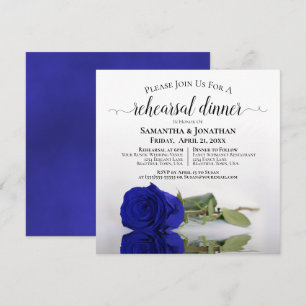 Elegant Royal Blue Rose Wedding Rehearsal & Dinner Invitation