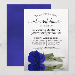 Elegant Royal Blue Rose Wedding Rehearsal Dinner Invitation
