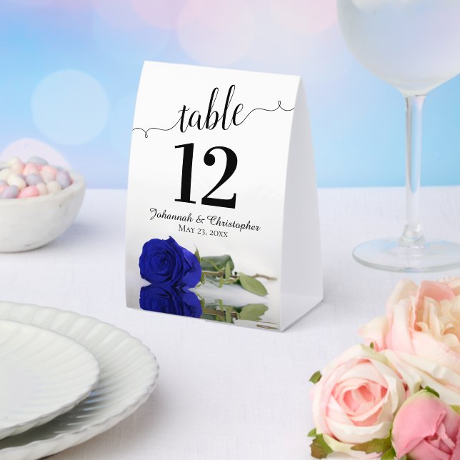 Elegant Royal Blue Rose Wedding Table Number (Insitu(Wedding))