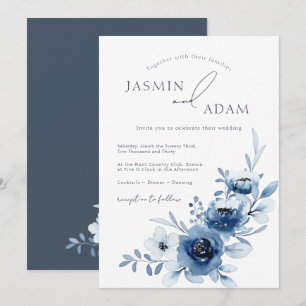 Elegant Royal Blue Roses Floral Wedding Invitation