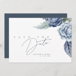 Elegant Royal Blue Roses Floral Wedding Save The Date