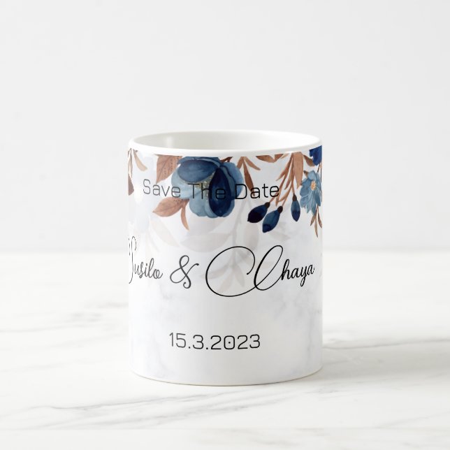 elegant Royal Blue Rustic  modern savethedate.  Coffee Mug (Center)