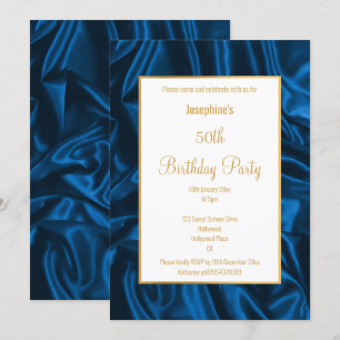 ELEGANT ROYAL BLUE SATIN BIRTHDAY INVITATION