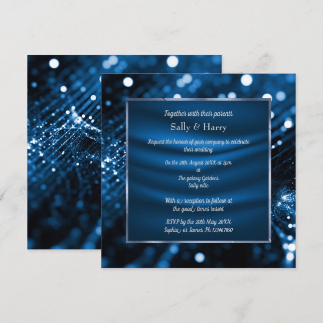ELEGANT ROYAL BLUE SATIN DIAMOND WEDDING INVITATION (Front/Back)