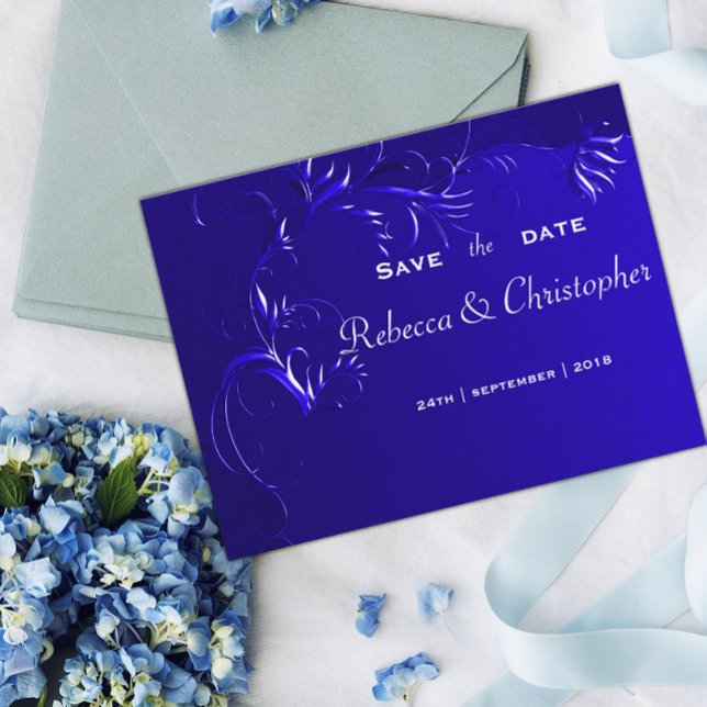 Elegant Royal Blue Save the Date Announcement Postcard (Creator Uploaded)