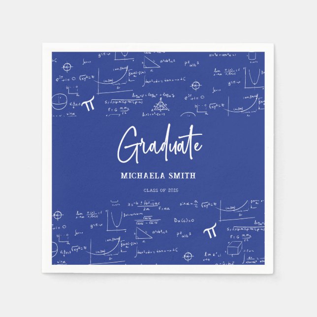 Elegant Royal Blue Script Math Graduate Party Napkin (Front)