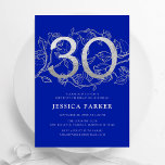 Elegant Royal Blue Silver 30th Birthday Invitation<br><div class="desc">Elegant royal blue silver 30th birthday party invitation. Customisable modern feminine design featuring roses botanical accents and faux glitter silver. Simple floral invite card perfect for a stylish female bday celebration. Personalise with your own details. Printed Zazzle invitations or instant download digital printable template.</div>