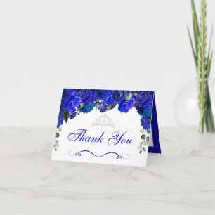 Elegant Royal Blue Silver Floral Thank You Invitation
