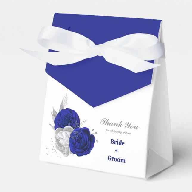elegant royal blue silver flowers wedding favour box (Front Side)