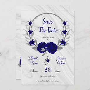 elegant royal blue silver grey floral save the dat save the date