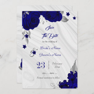 elegant royal blue silver grey floral save the date
