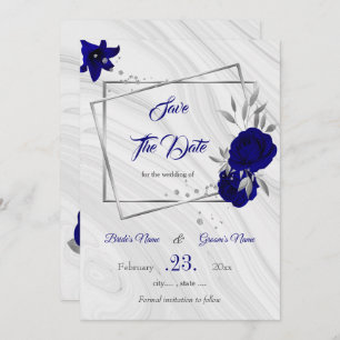 elegant royal blue silver grey geometric save the  save the date