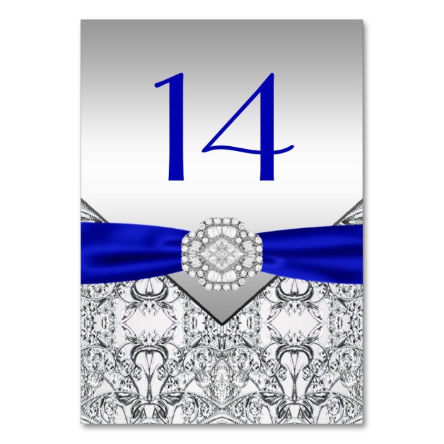 Elegant Royal Blue Silver Wedding Table Number (Front)