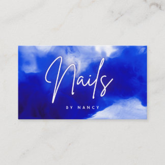 Elegant Royal Blue Smoke & Neon Nail Artist Business Card