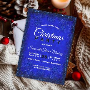Elegant royal blue snowflakes Christmas party  Invitation