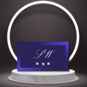 Elegant Royal Blue Sparkling Diamonds and Monogram Business Card