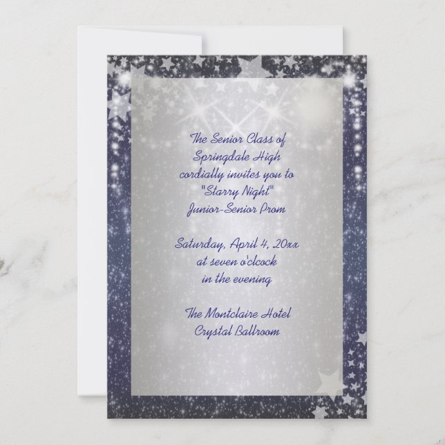 Elegant Royal Blue Starry Night Prom Invitation (Front)