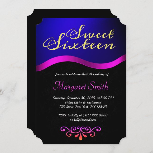 Elegant Royal Blue Sweet 16 Invite (Front/Back)