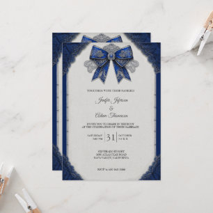 Elegant Royal Blue Vintage Lace Wedding Invitation