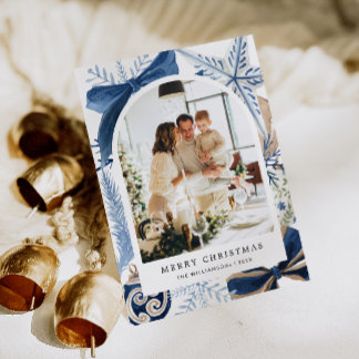 Elegant Royal Blue Watercolor Arch Photo Christmas Holiday Card