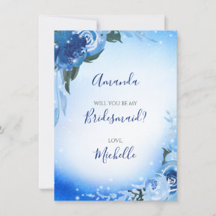 Elegant Royal Blue Watercolor Floral Bridesmaid Invitation