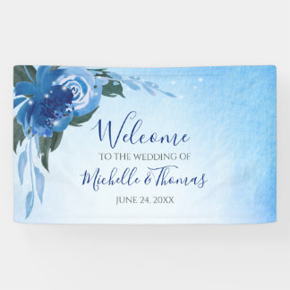 Elegant Royal Blue Watercolor Floral Greenery Banner
