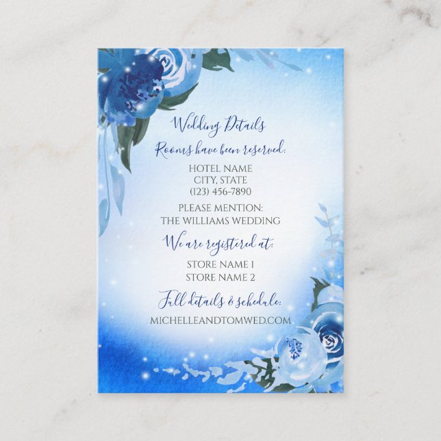 Elegant Royal Blue Watercolor Floral Greenery Enclosure Card (Front)