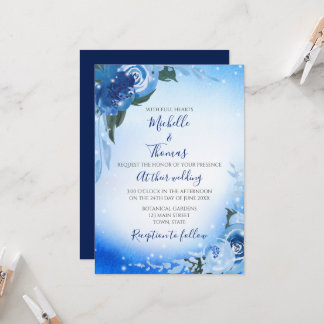 Elegant Royal Blue Watercolor Floral Greenery Invitation