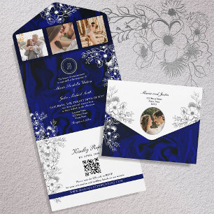 Elegant Royal Blue Wedding All In One Invitation