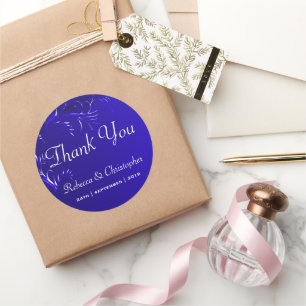 Elegant Royal Blue Wedding Thank You Classic Round Sticker