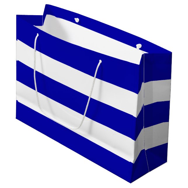 Elegant Royal Blue White Stripes Large Gift Bag (Front Angled)