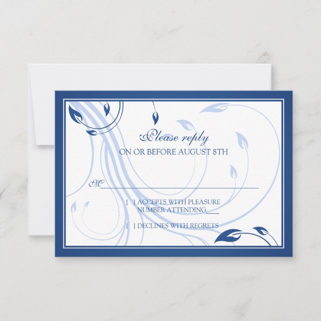 Elegant Royal Blue White Wedding RSVP Reply Card (Front)