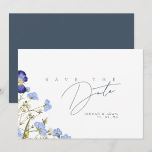 Elegant Royal Blue Wildflower Wedding Save the Date