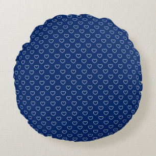 Elegant Royal Blue With White Hearts Pattern Round Cushion