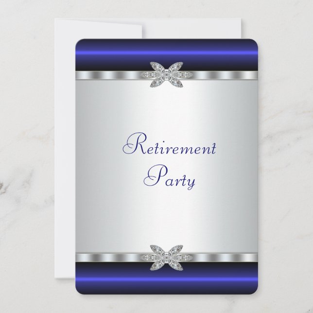 Elegant Royal Blue Womans Retirement Party Invitation (Front)